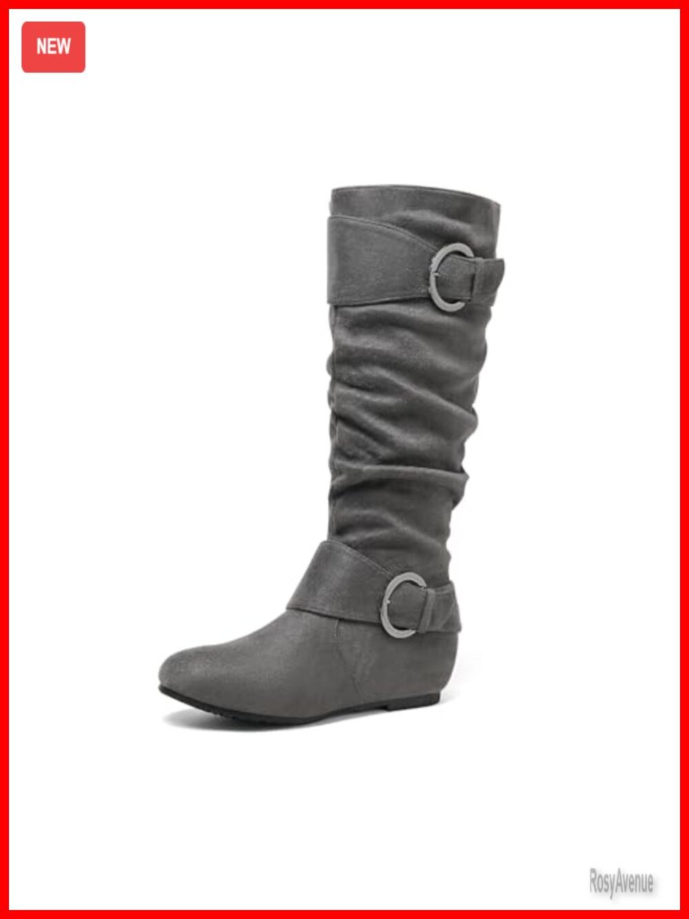 Women's Knee High Faux Suede Boots Low Hidden Wedge Faux Fur Lined